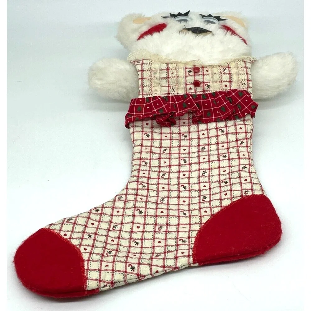 Vintage Christmas Stocking Bear Plush Googly Eyes 22